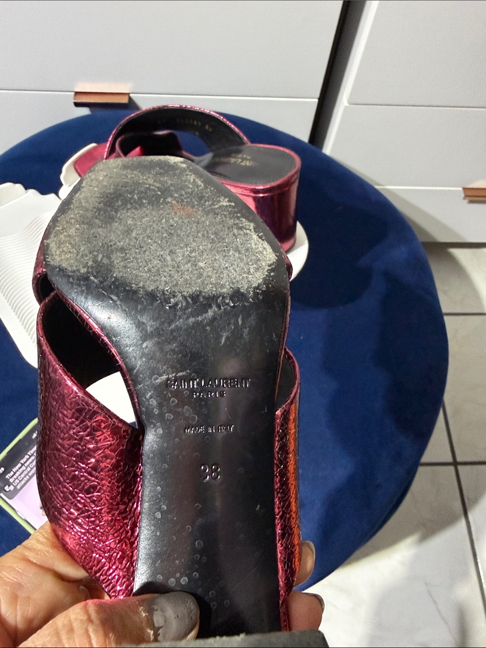 Saint Laurent Metallic Magenta Crisscross Platform Slide - Picture 11 of 11
